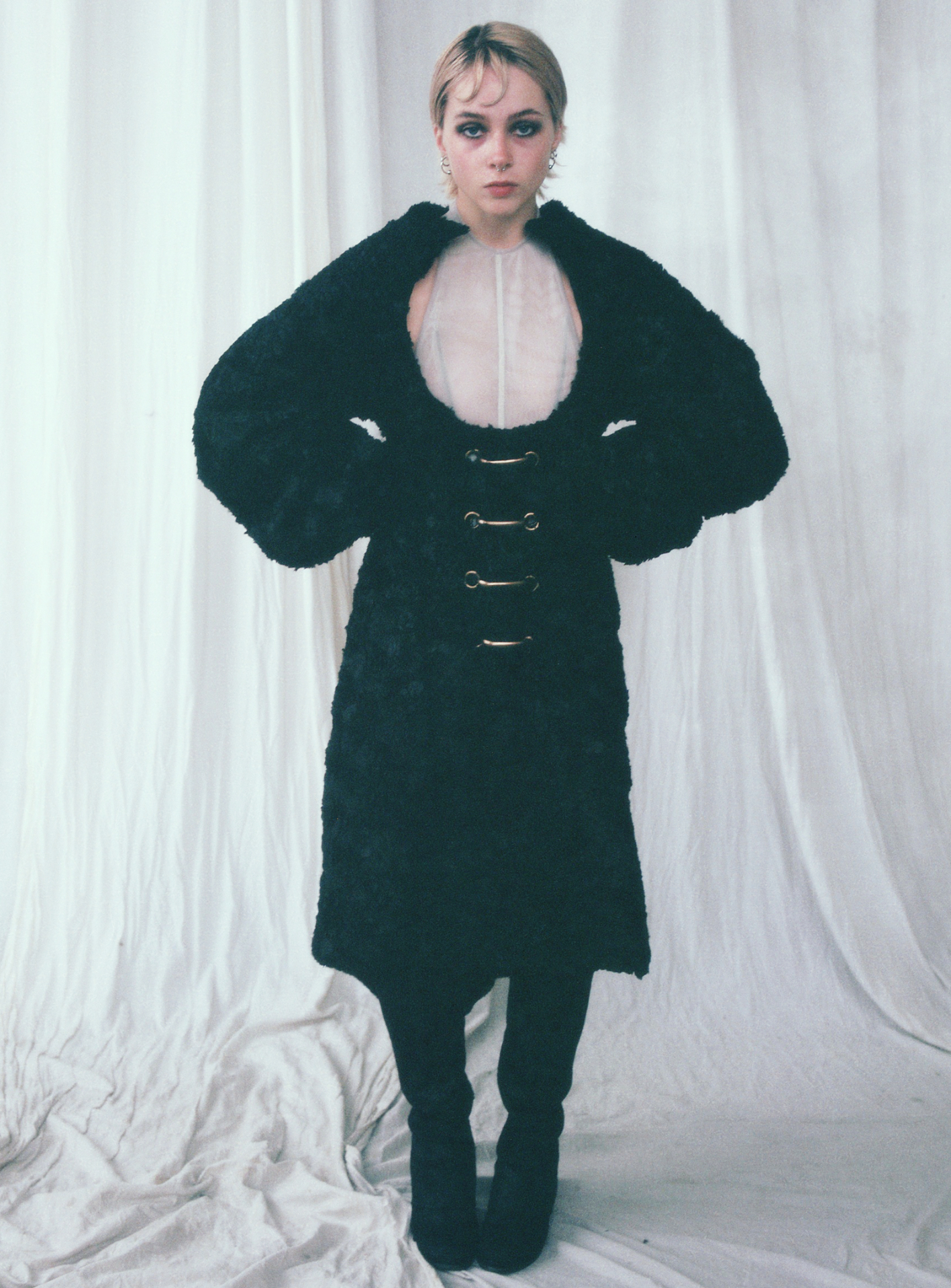Lee Lynshue — black brocade coat full front study