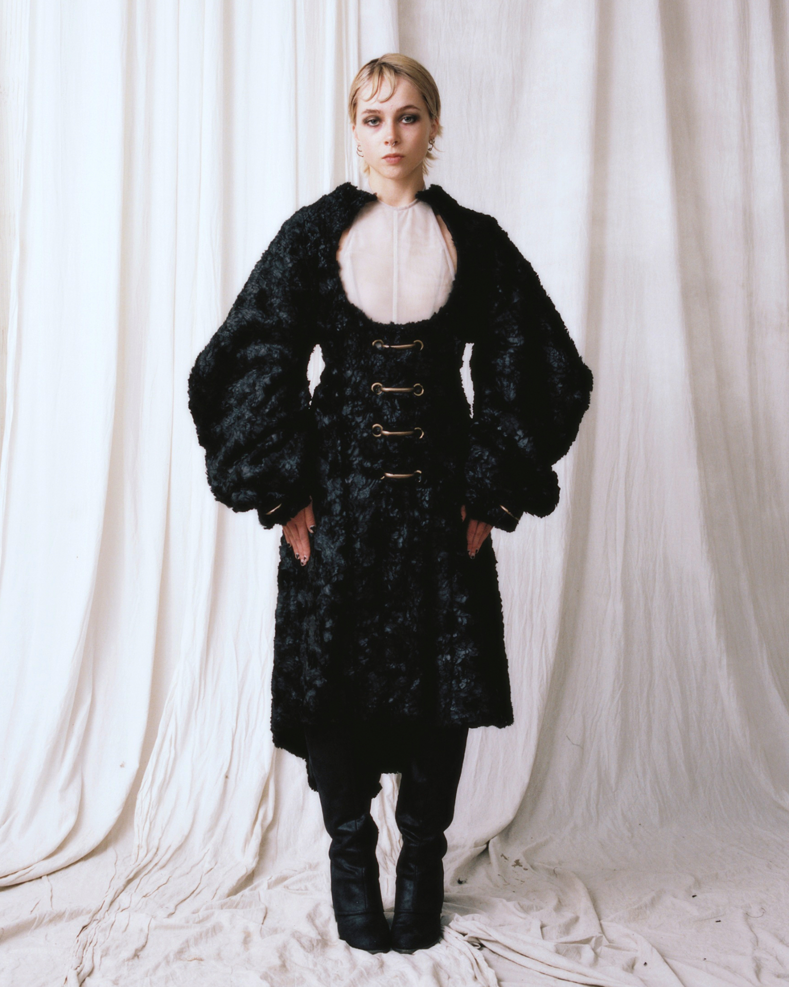 Astrakhan Hook Coat — front view